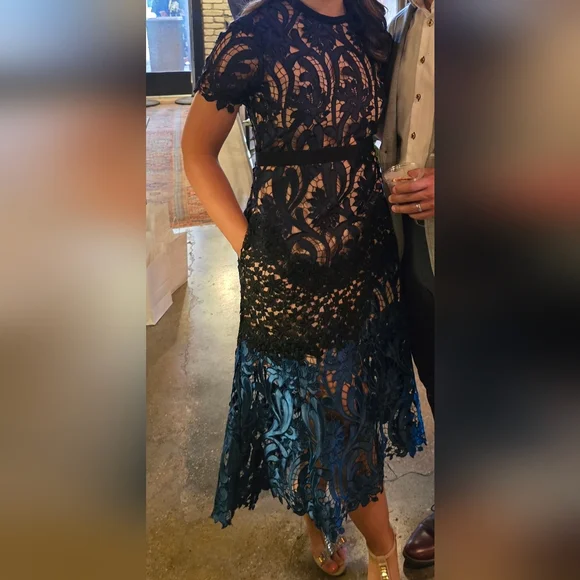 Lace Midi Dress in Navy and Teal - Picture 4 of 4